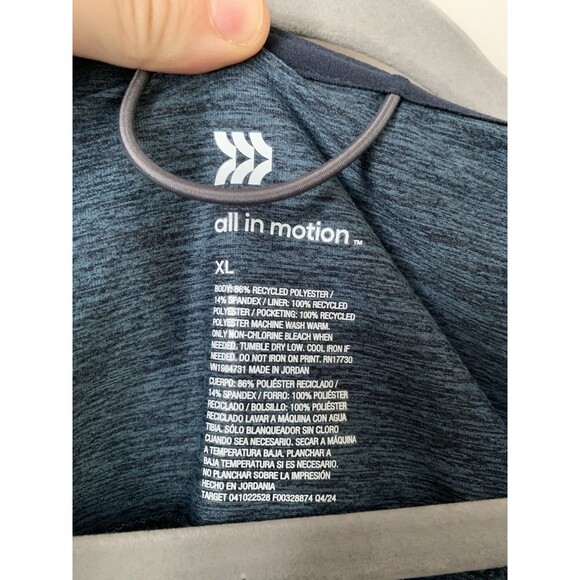 NWT All In Motion Men’s Soft Stretch Hooded Zip Up Jacket Navy Blue- Size XL - Picture 8 of 11